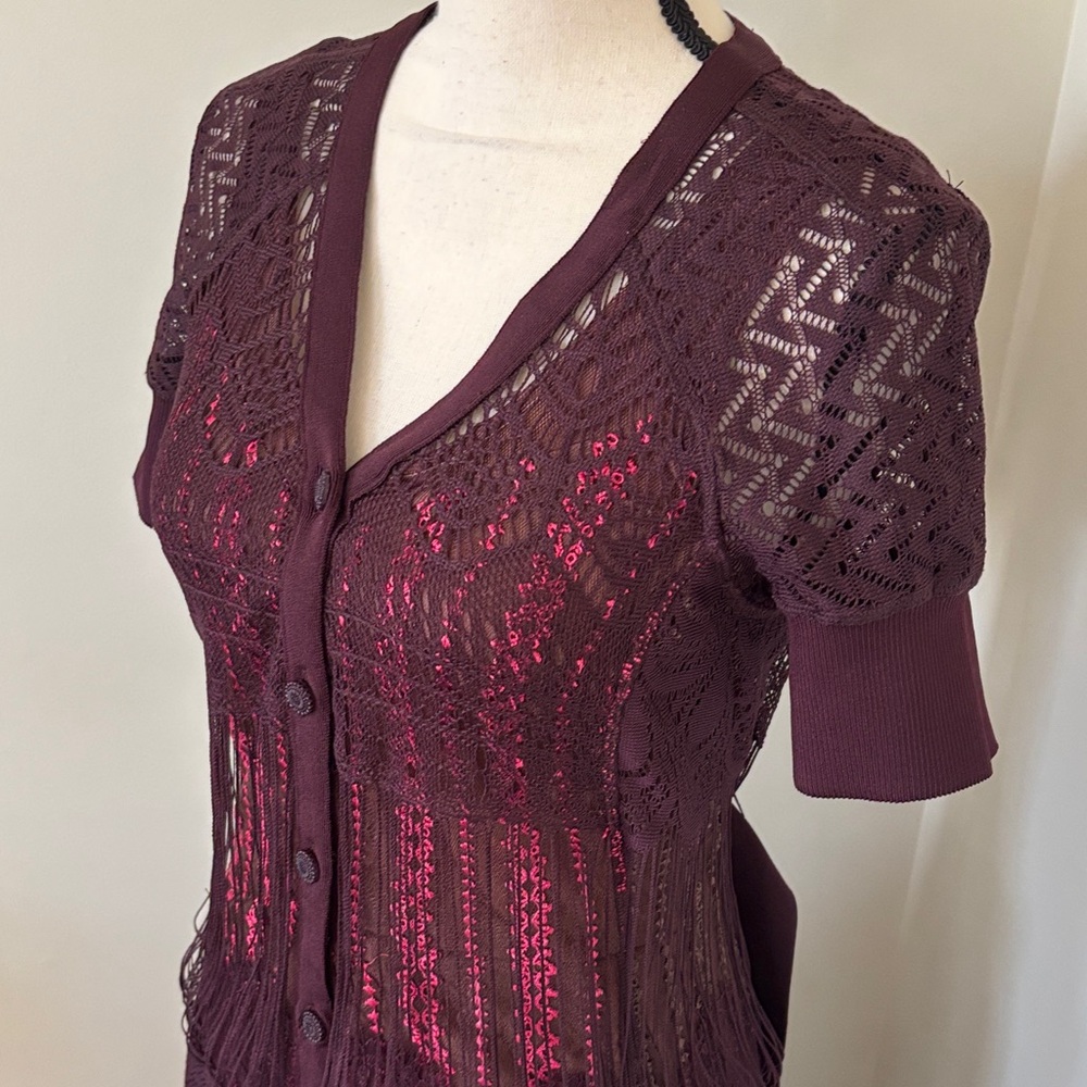 Byron Lars Deep Burgundy Midi Dress Size 4 - Picture 2 of 12